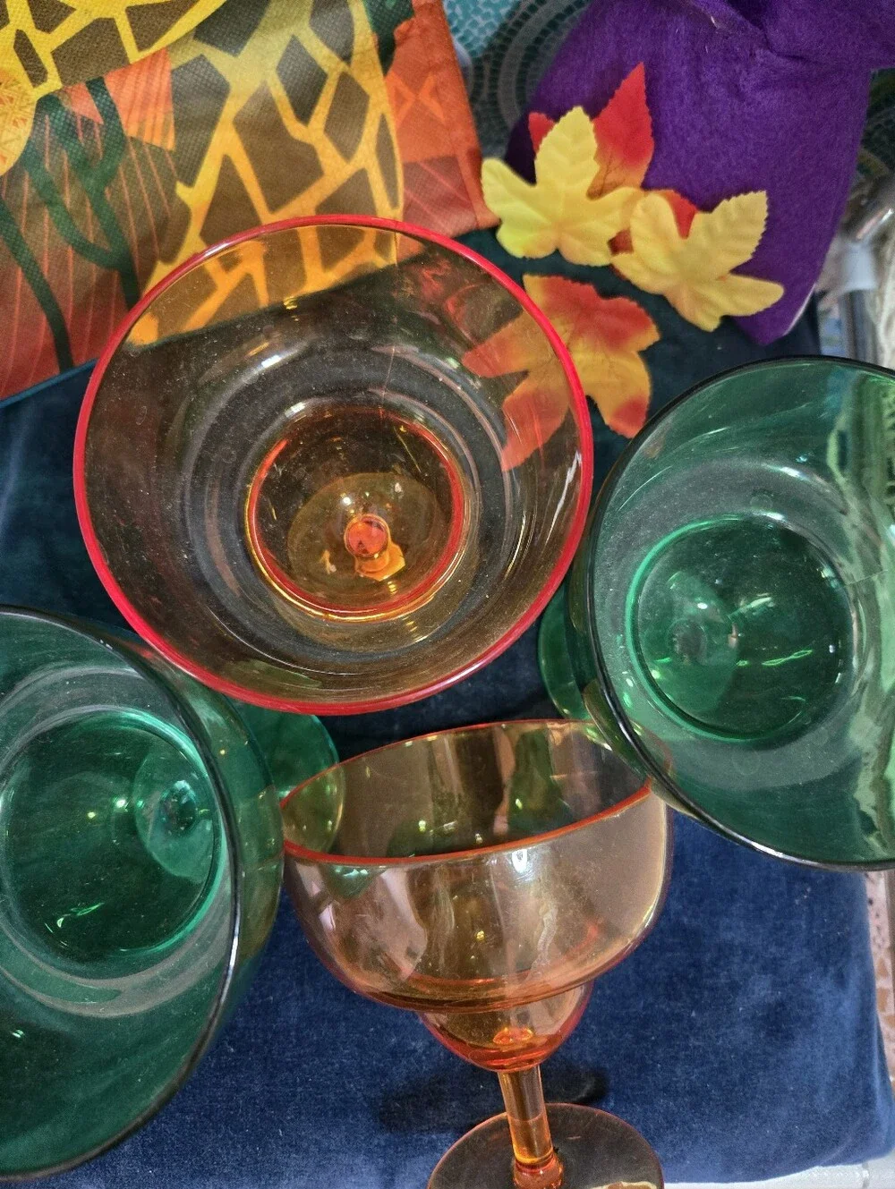 4/$15 Midnight Margaritas Colorful Retro Plastic Goblet Set Green Orange Barware